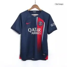 a blue and red sports jersey on a swinger
