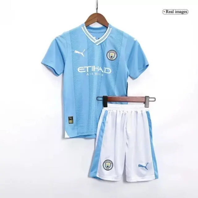 a blue sports uniform and shorts on a swinger