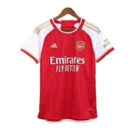 a red and white jersey