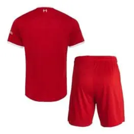 a red sports uniform with white trim