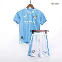 a blue sports uniform and shorts on a swinger