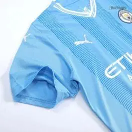 a blue jersey with white text on it