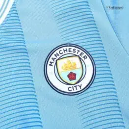a close up of a blue jersey