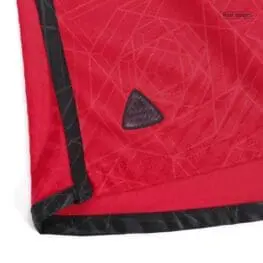 a close up of a red and black cloth