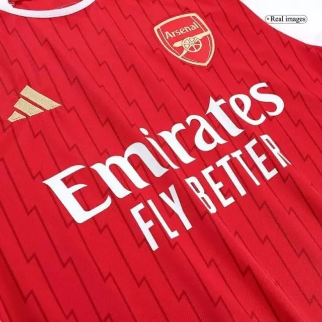 a red sports jersey with white text