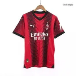 a red and black sports jersey on a swinger