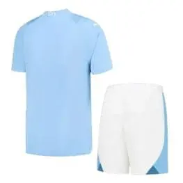 a blue shirt and white shorts