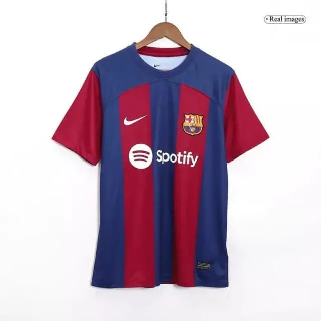 a red and blue sports jersey on a swinger