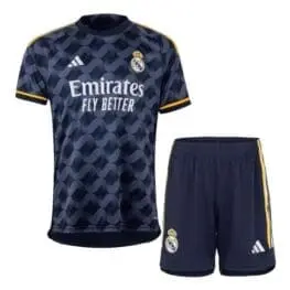 a blue football uniform and shorts
