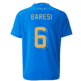 a blue jersey with yellow text and numbers