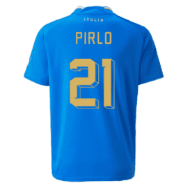 a blue shirt with yellow text and numbers
