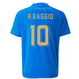 a blue jersey with yellow text and numbers