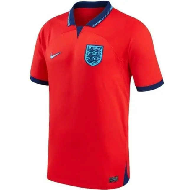 a red shirt with blue accents