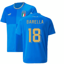 a blue jersey with yellow text
