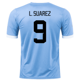 a blue jersey with black text and numbers