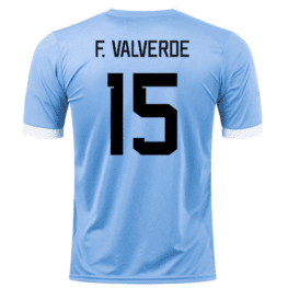 a blue jersey with black text and numbers
