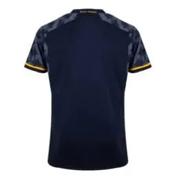 a back view of a blue shirt