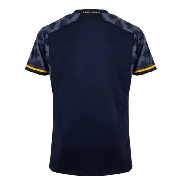 a back view of a blue shirt