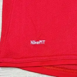 a red cloth with white text on it