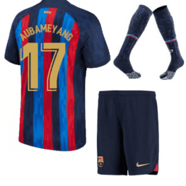 Детская футбольная форма Обамеянг Барселона 2023 года с гетрами