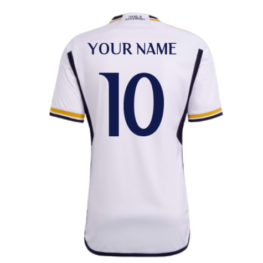 a white jersey with blue text and numbers