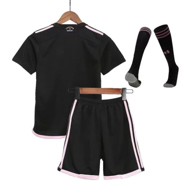 a black shirt and shorts with pink stripes