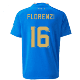 a blue jersey with yellow text and numbers