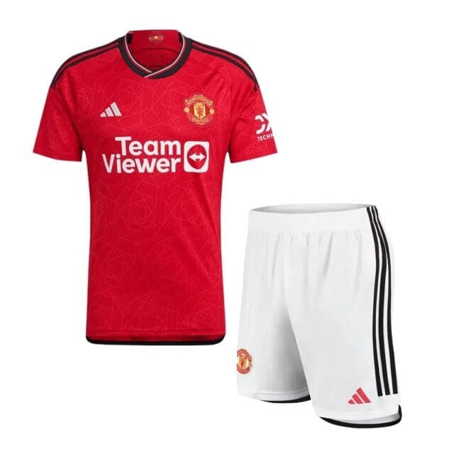 a red football uniform and white shorts