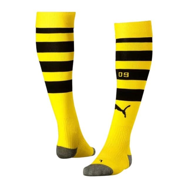 a pair of yellow and black socks
